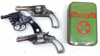 3 Antique Cap Guns, Boy Scout Tin W/ Gun Parts