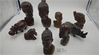 Hand Carved African Heads, Ebony wood, Hippo,