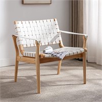 Soohow Faux Leather Woven Accent Chair White