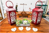 (2) Decorative Lanterns & Plant Tea Light Holder &