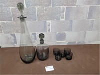 Black/grey glass decanter and glasses