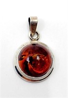 Sterling Silver Pendant set with Amber