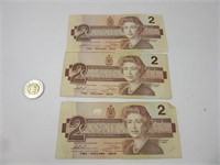 3 billets 2$ Canada 1986