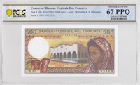 Rare COMOROS FRENCH AFRICA 500 FRANCS, CABF