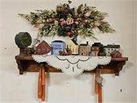 Wood shelf 24 X 5½ X 5"  w wood decor, floral  &
