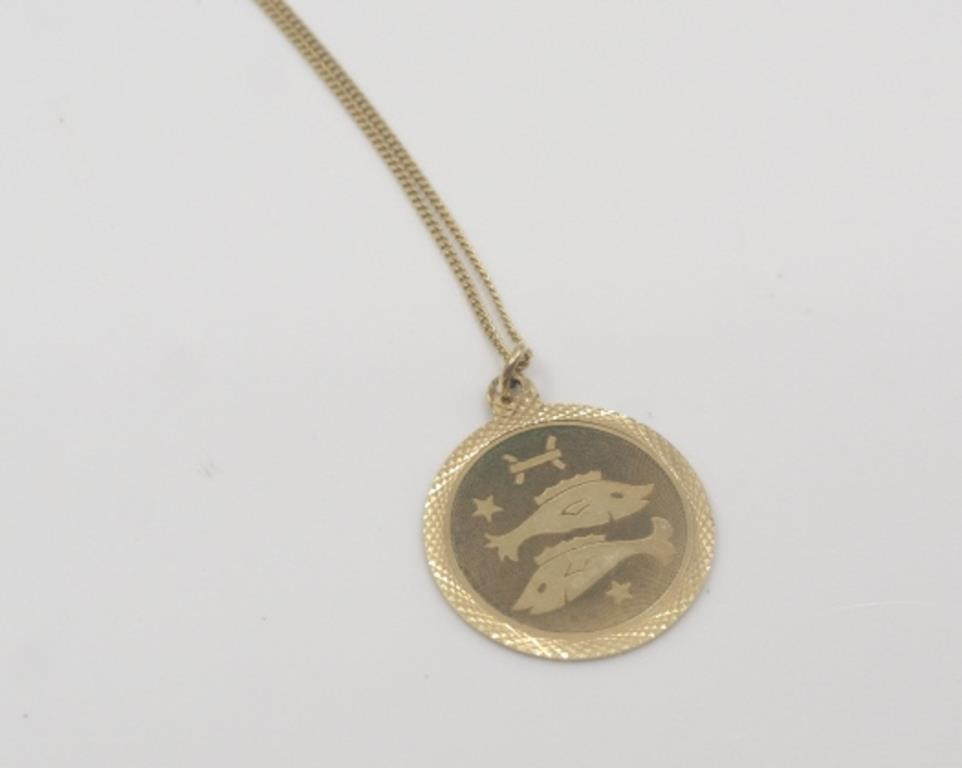 10K GOLD NECKLACE,PISCES ZODIAC PENDANT W/ CHAIN