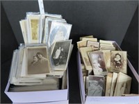 BOX OF OLD CABINET PHOTOS & BOX OF OLD POSTCARDS