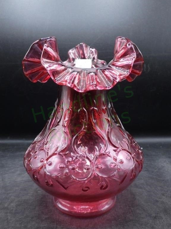 Fenton Cranberry Art Glass Ruffled Vase 1970s