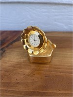 Quartex Mini Clock Gramophone Gold Tone -