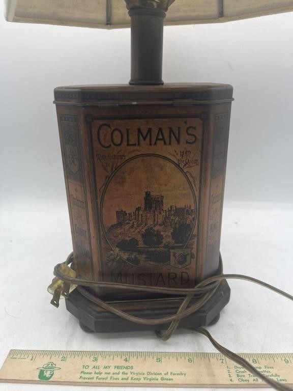 Vintage advertColmans mustard tin lamp