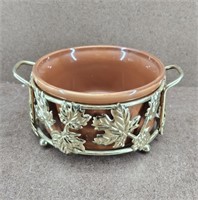 Vtg Teleflora Brass & Ceramic Flower Planter