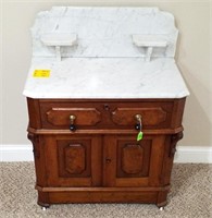 Walnut Marble Top Commode