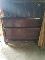 Full size bed with metal rails, antique oak