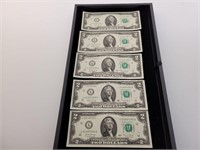 (5) Sequential $2.00 Bills (2017 A)