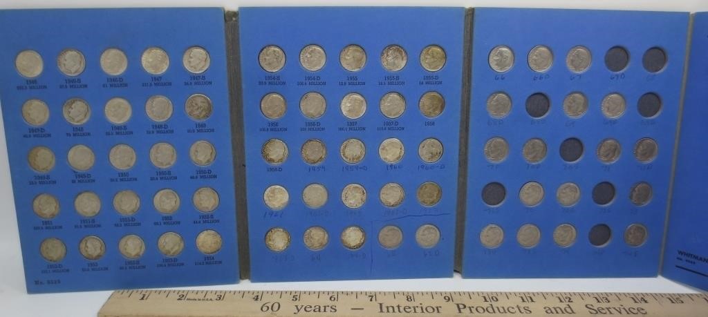 48 silver Roosevelt dimes & 19 clad in book