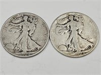 2 Silver Walking Liberty Half Dollar 1928 S
