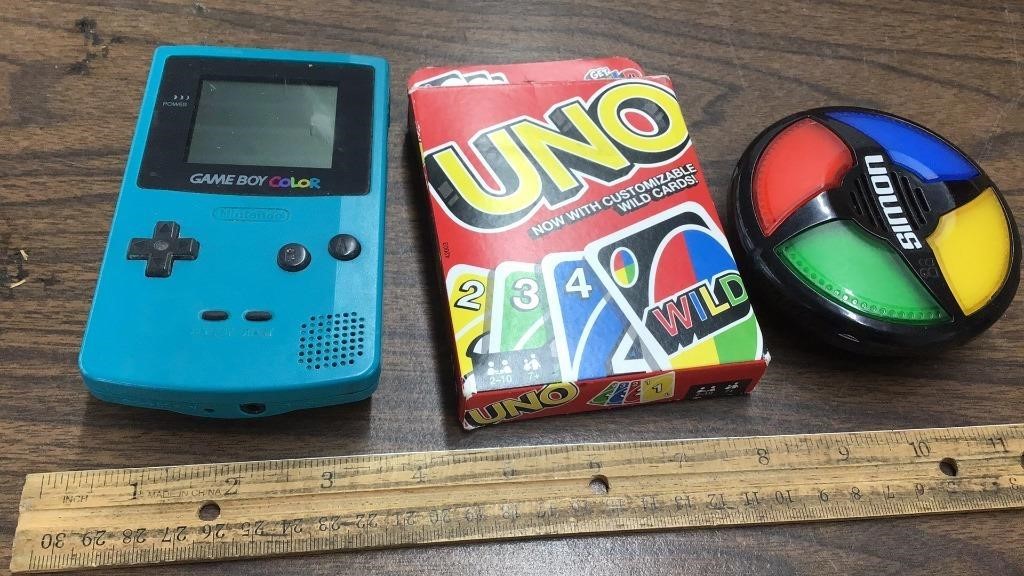 Game boy color no cords, uno & Simon