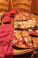 Group of Red Floral Table Linens