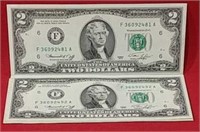 Twelve Consecutive 1976 Two Dollar Bills