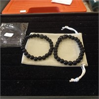 2 Black Onyx Glass Bead Bracelets