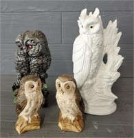 (4) Vintage Owls Figures