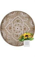 HANOBE LARGE ROUND WOOD DECORATIVE TRAY 17.7IN