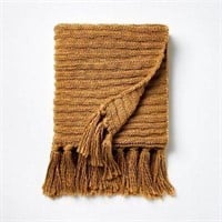 Raised Striped Chunky Knit Throw Blanket Dark Tan