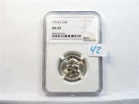 1954 S Washington Quarter MS 65 NGC Grading BU