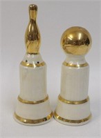 Retro Gold Bowling Ball & Pin on Columns