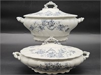 (2) Blue & White Turene & Covered Casserole