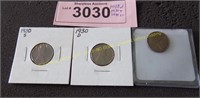 1930 D, 1930 S and 1934 XF Wheat pennies