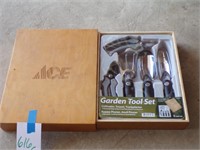 NIB ACE Garden Tool set w/wood case