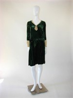 Green Silk Velvet 1920s Dress