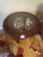 metal scroll with glass wood end table