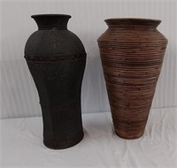 1 Metal 28" & 1 Wood Vase  27" tall