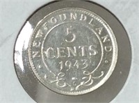 1943 Newfoundland  5 Cent (ms64)