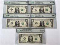 Five 2013 Uncirculated $1 One Dollar Bills