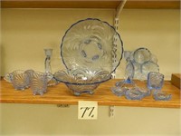 (12) Colonial Pattern Blue Glass Pieces
