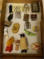 (5) Adv. Lighters, Snuff Box & Peter's Shoe -