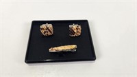 Vtg Snakeskin Cufflinks & Tie Clip