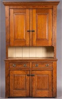 AMERICAN COUNTRY PINE STEP-BACK WALL CUPBOARD,