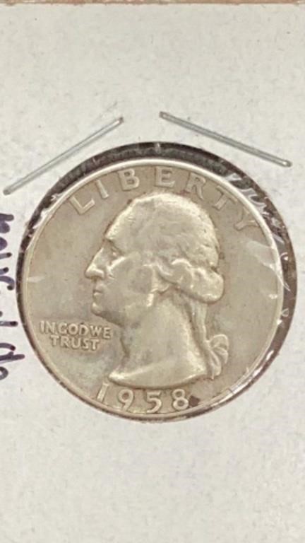 1958D silver quarter coin