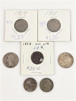 1858 Flying Eagle Cent, Silver Quarters, Coins