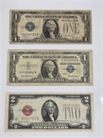 US $1 Silver Certificates & Red Seal $2