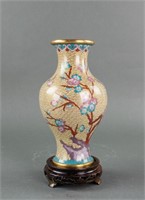 Chinese Cloisonne Bronze Vase w/ Wood Stand 20th C