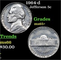 1964-d Jefferson Nickel 5c Grades GEM+ Unc