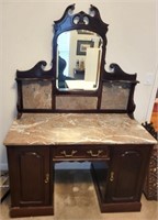 Marble Top Ornate Ladies Desk w/ Candle Holders