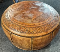Embossed leather ottoman