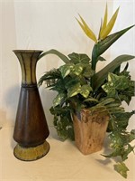Metal Vase & Pottery Vase Arrangement