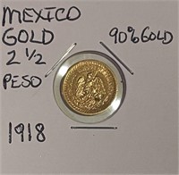 Mexico GOLD 1918 2 1/2 Pesos